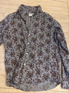 Express Blue Floral Button-Down with Brown Floral Print